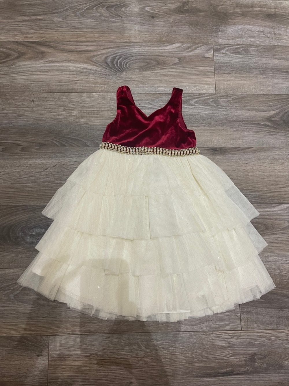 Couture Princess Dress 4T | Velvet Burgundy & Cream Tulle Holiday Party Dress